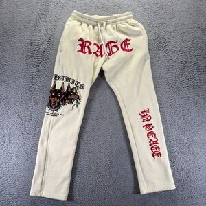 Soleboy Sweatpants Mens L Beige Straight Fleece Lined Doberman Rage Embroidery